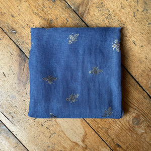 Bee Print Scarf - Navy & Silver